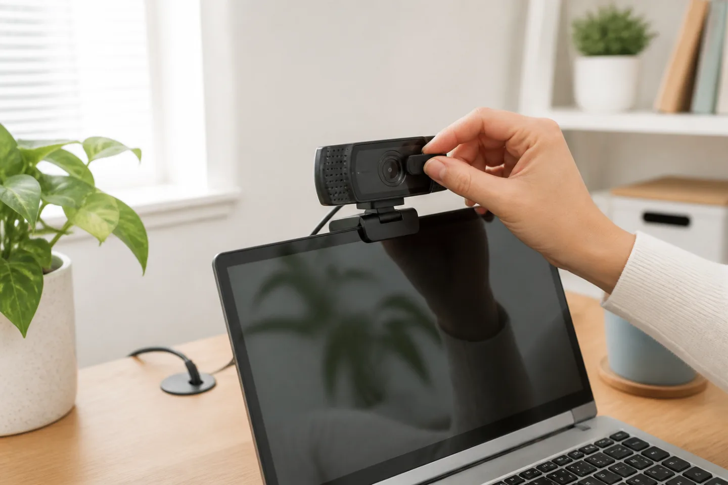 Ajuste de una webcam para una clase online con luz frontal y encuadre estable