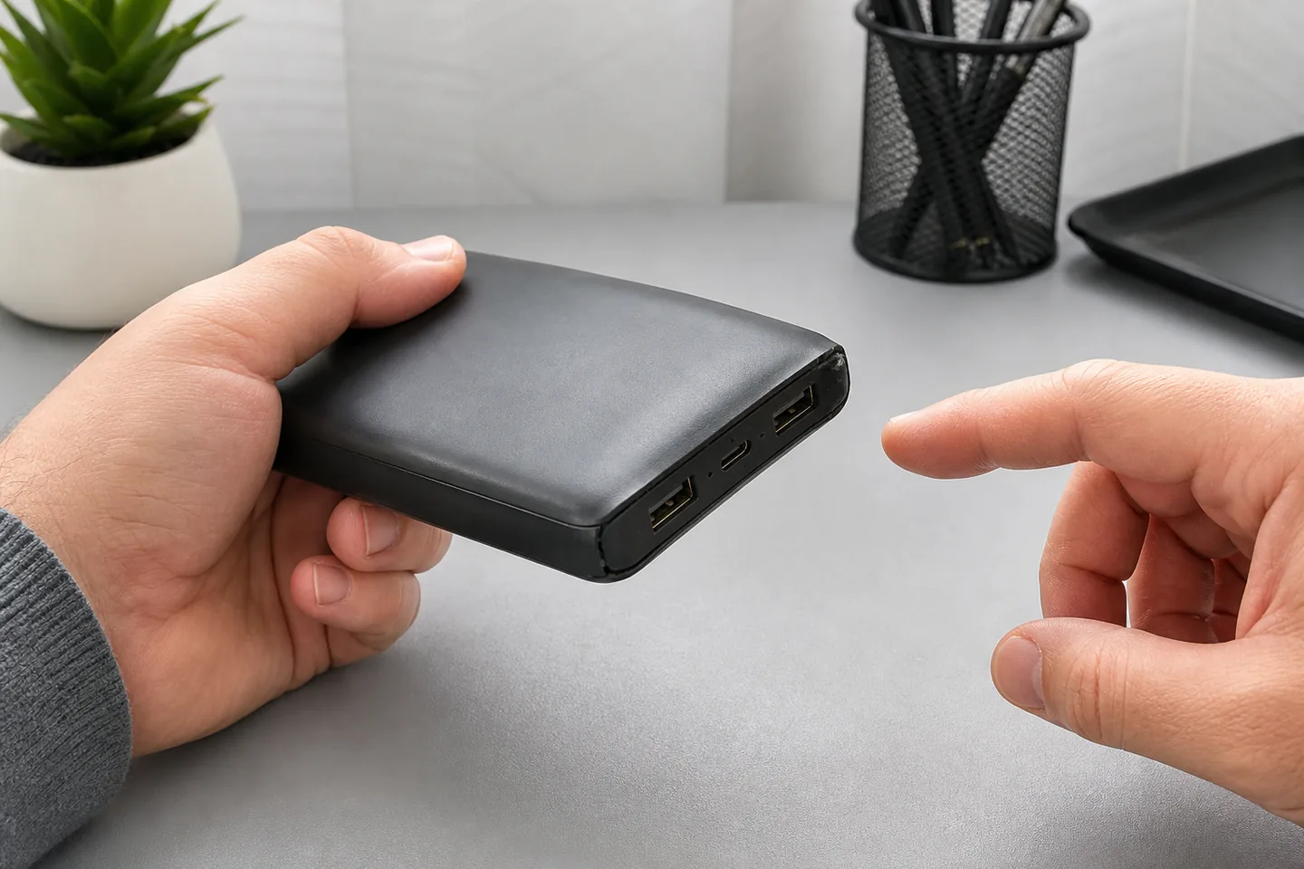 Inspección visual de una power bank y sus puertos antes de volver a cargarla
