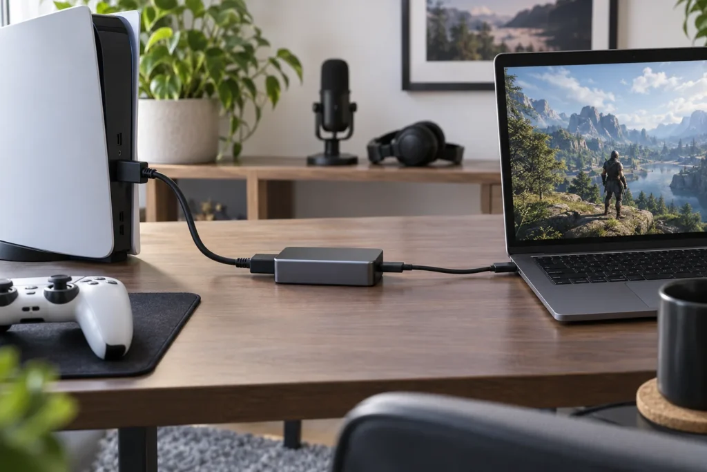 Capturadora HDMI genérica conectada a un portátil por USB-C