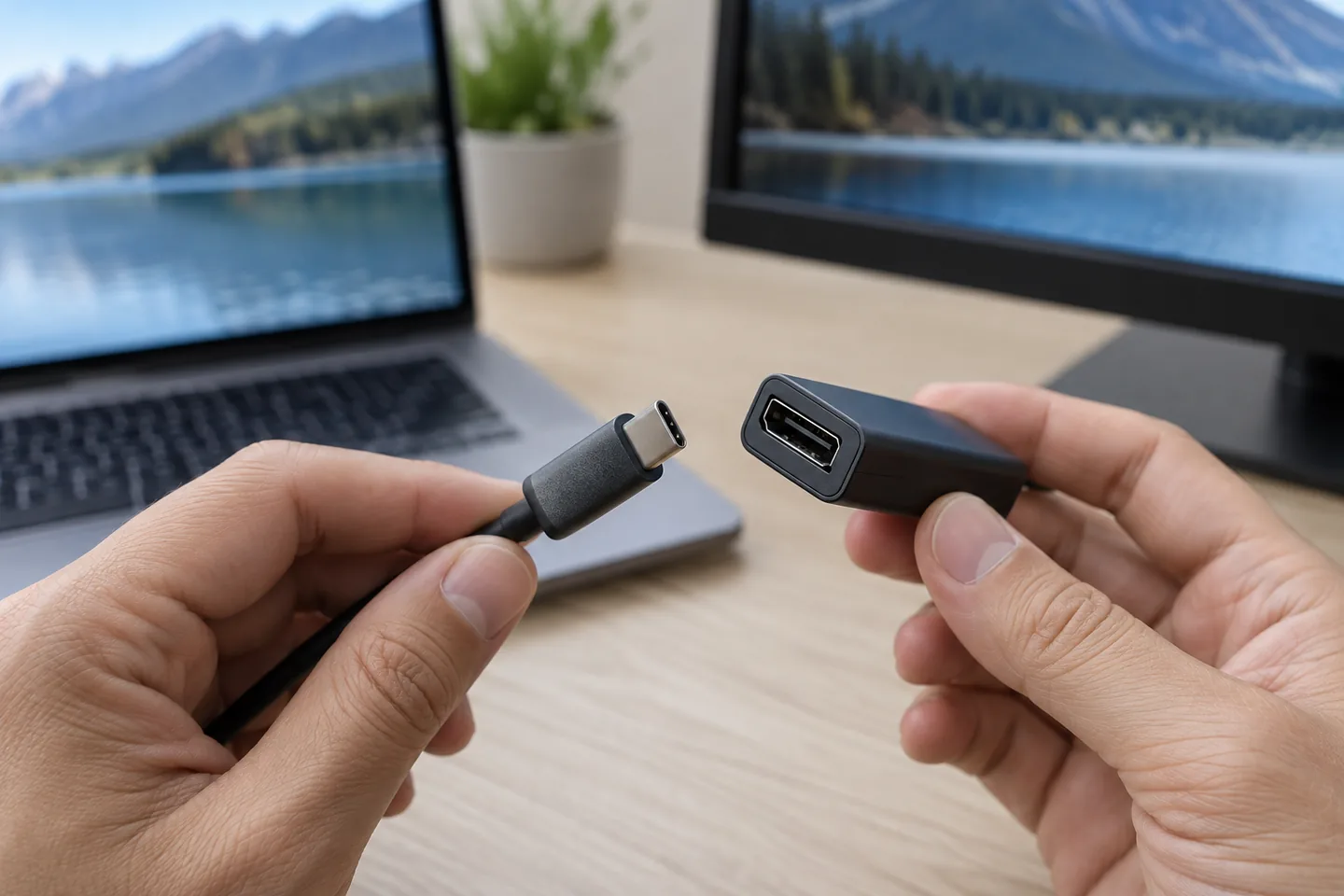 Inspección de conectores USB-C y DisplayPort antes de conectarlos