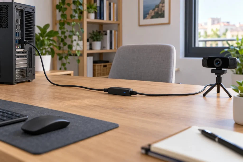 Alargador USB 3 activo entre un ordenador y una webcam
