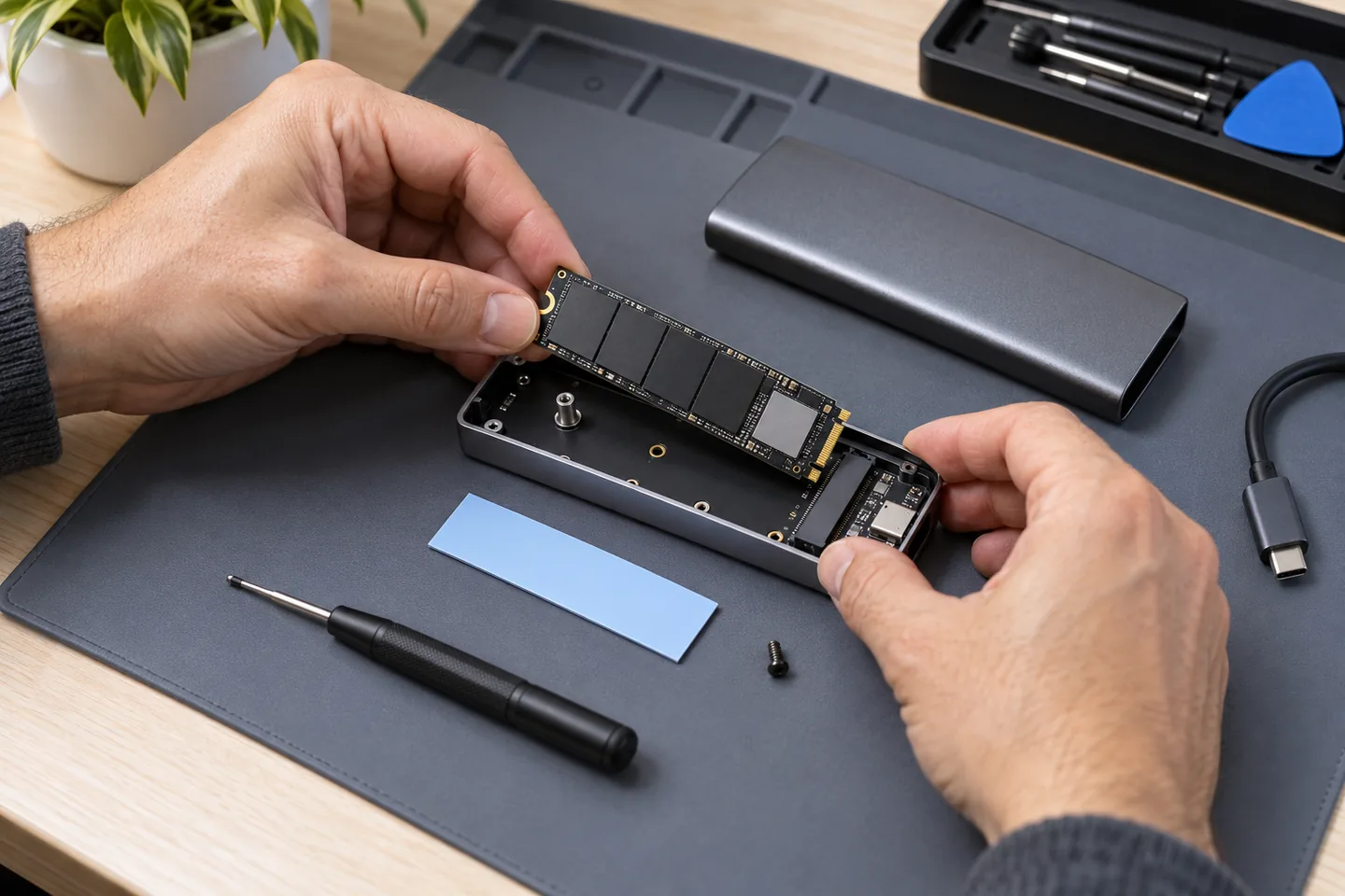 Instalación segura de un SSD NVMe en una caja externa desconectada