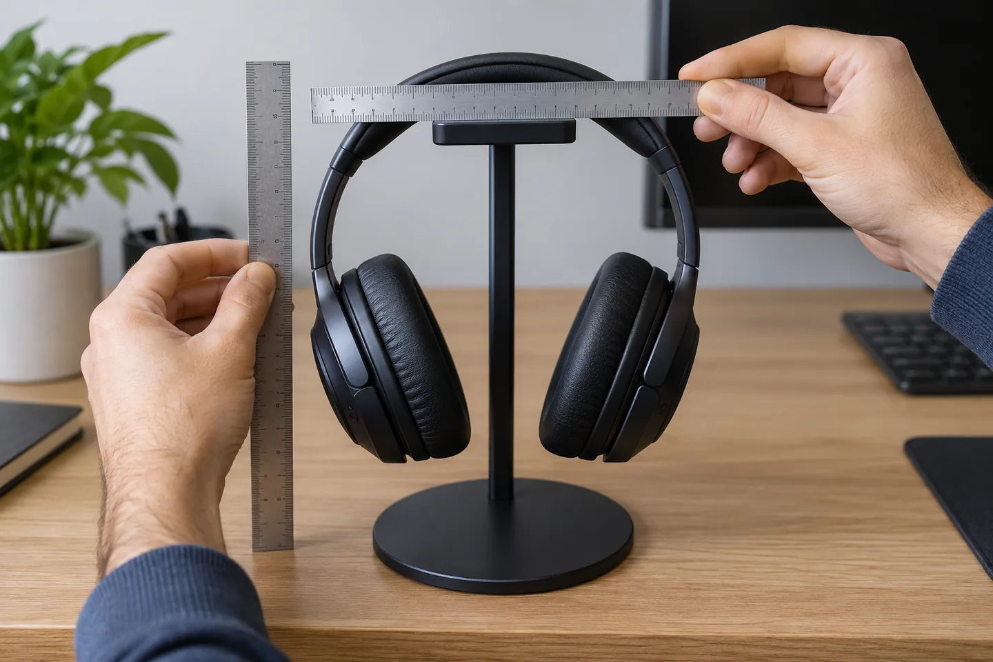 Medición de altura y apoyo de un soporte para auriculares